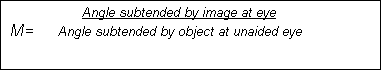 Text Box: 	      Angle subtended by image at eye
M= 	Angle subtended by object at unaided eye


